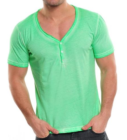 Wasabi Deep V-Neck T-Shirt Clubwear Shirt V-Auschnitt used washed S M L XL NEU